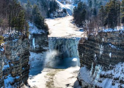 a long deep freeze turns a big waterfall to ice