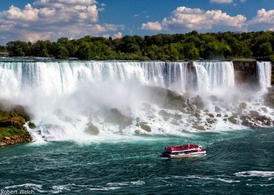 Niagara American Falls and Maid of the Mist boat, viewed from Canada
