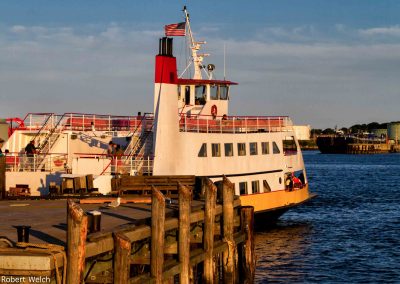 ferry at golden hour in Portland, Maine