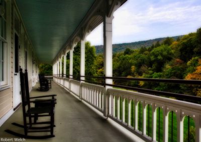 a long porch at historic Bedford Springs in Pennsylvania