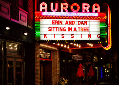 theatre marquee celebrating newlyweds