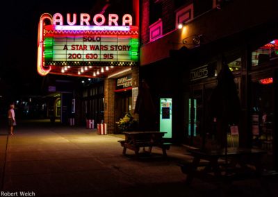 vintage marquee of the Aurora Theatre