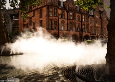 London urban fountain erupts in mist