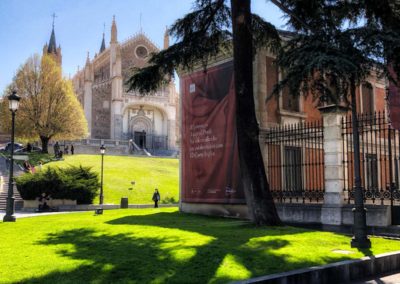 "church grass and pine tree near Prado museum in Madrid Spain"
