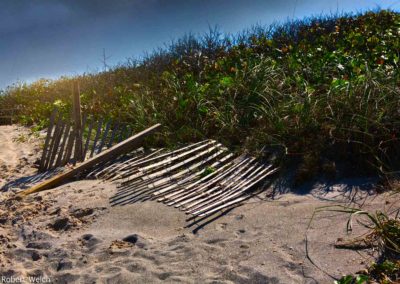 "beach fence at Coral Cove, probably destroyed by a hurricane"