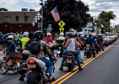 "motorcycles line up for a run on Franklin Street Watkins Glen"