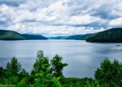 "Allegheny river at Kinzua Dam in Pennsylvania with storm clouds"